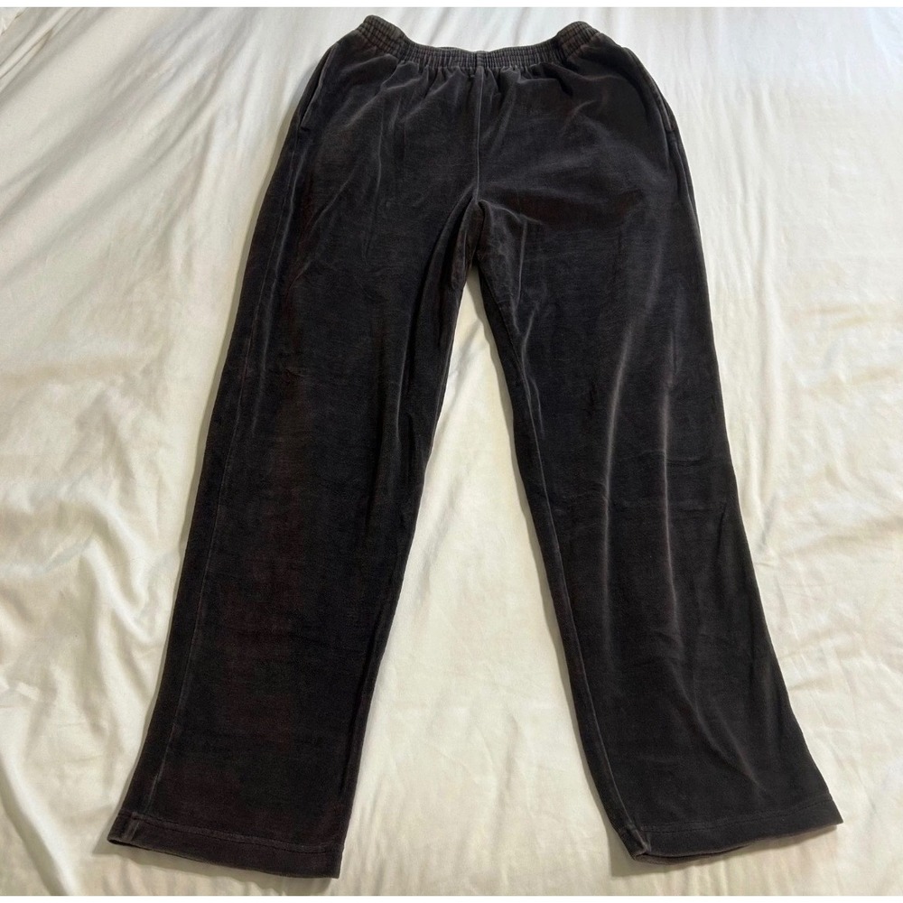 Vintage Velour Track Pants Gray Cotton Blend Straight Leg Lounge Trousers Medium - Picture 1 of 8
